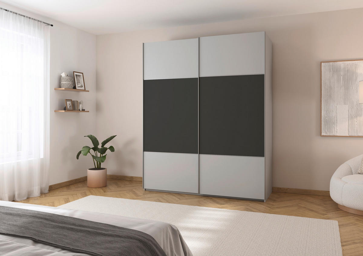 SCHWEBETÜRENSCHRANK 181/223/68 cm 2-türig Grau, Graphitfarben  - Alufarben/Graphitfarben, KONVENTIONELL, Holzwerkstoff/Metall (181/223/68cm) - Novel