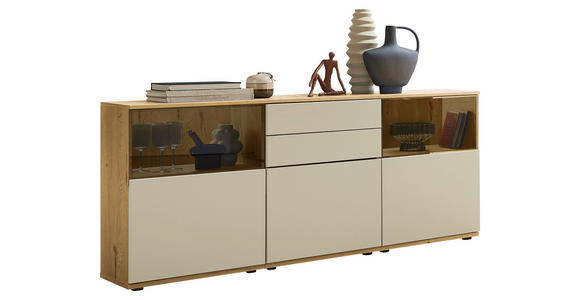 SIDEBOARD Eichefarben, Sandfarben  180/85/40 cm  - Sandfarben/Eichefarben, KONVENTIONELL, Glas/Holzwerkstoff (180/85/40cm) - Venda