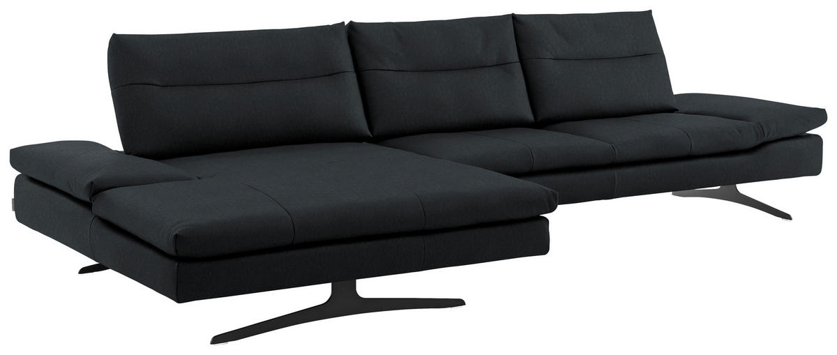 ECKSOFA in Echtleder Schwarz  158/342 cm  - Schwarz, MODERN, Leder/Metall (158/342cm) - Chilliano