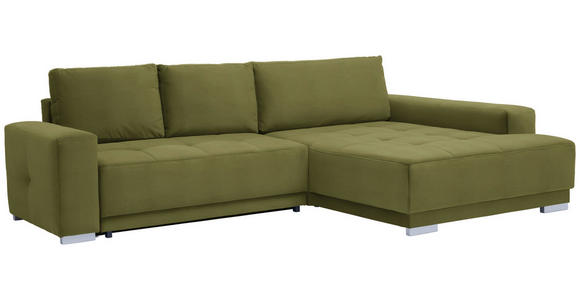 ECKSOFA in Samt Grün  - Silberfarben/Grün, Design, Holz/Textil (293/195cm) - Cantus