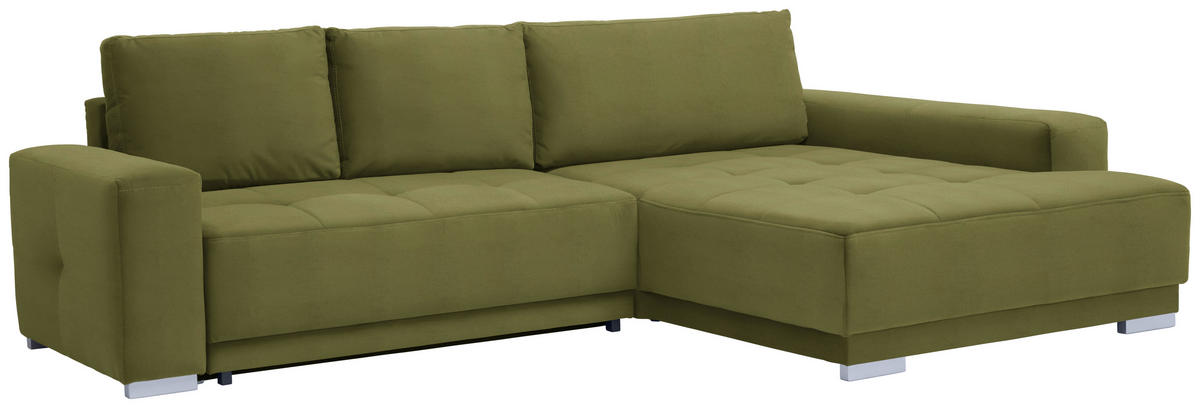 ECKSOFA in Samt Grün  - Silberfarben/Grün, Design, Holz/Textil (293/195cm) - Cantus