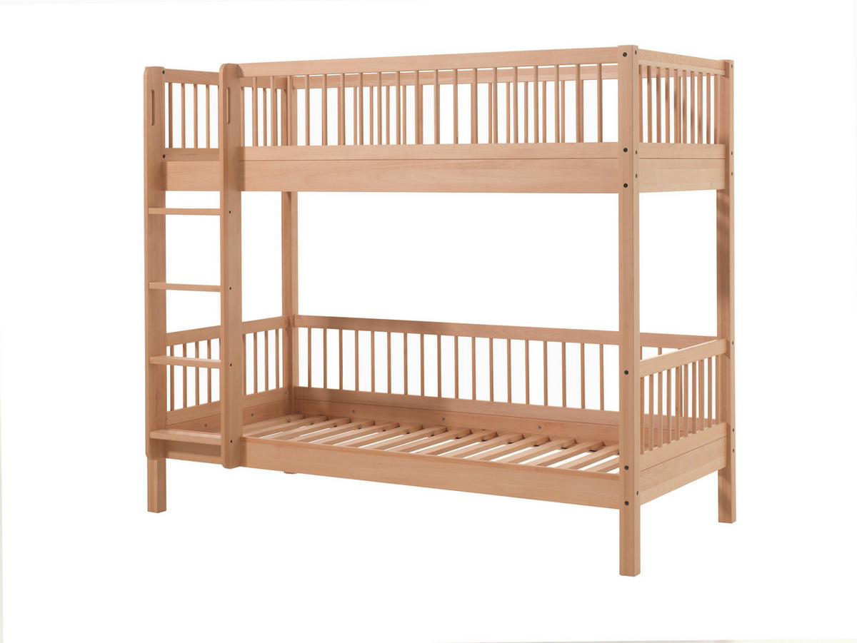 ETAGENBETT 90/200 cm,  in Buchefarben, Absturzsicherung, Leiter, Rollroste  - Buchefarben/Naturfarben, MODERN, Holz (90/200cm) - Vipack