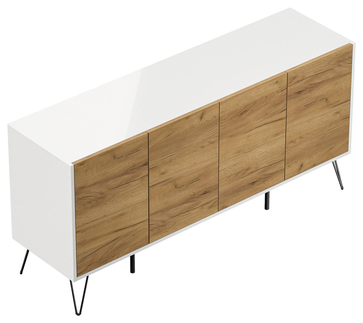 SIDEBOARD Posseik Industrial 155/75,8/42 cm  - Eichefarben/Weiß Hochglanz, Design, Holzwerkstoff/Metall (155/75,8/42cm) - MID.YOU