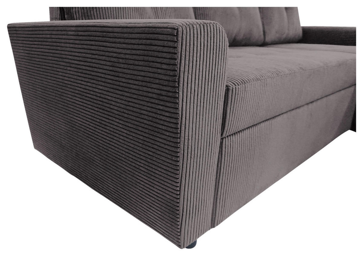 ECKSOFA TERMOLI in Cord Graubraun  231/155 cm  - Graubraun/Schwarz, Design, Kunststoff/Textil (231/155cm) - MID.YOU