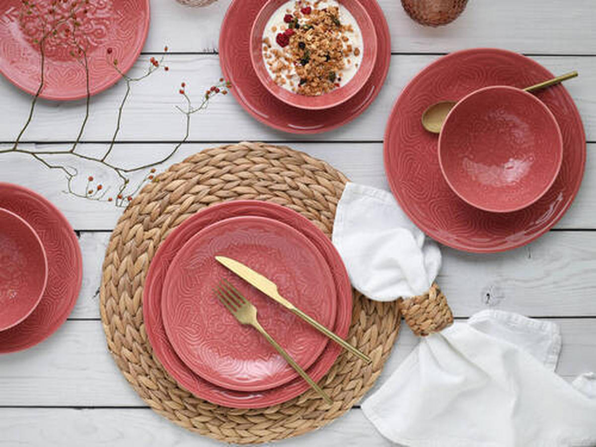 JEDÁLENSKÝ SERVIS, porcelán - tmavoružová, Trend, keramika - Creatable
