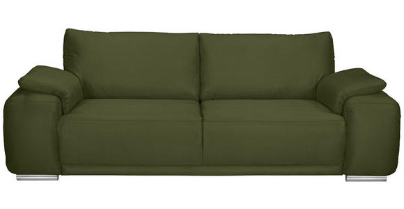 3-SITZER-SOFA Lederlook Olivgrün - Chromfarben/Olivgrün, KONVENTIONELL, Textil/Metall (241/85/95cm) - Carryhome