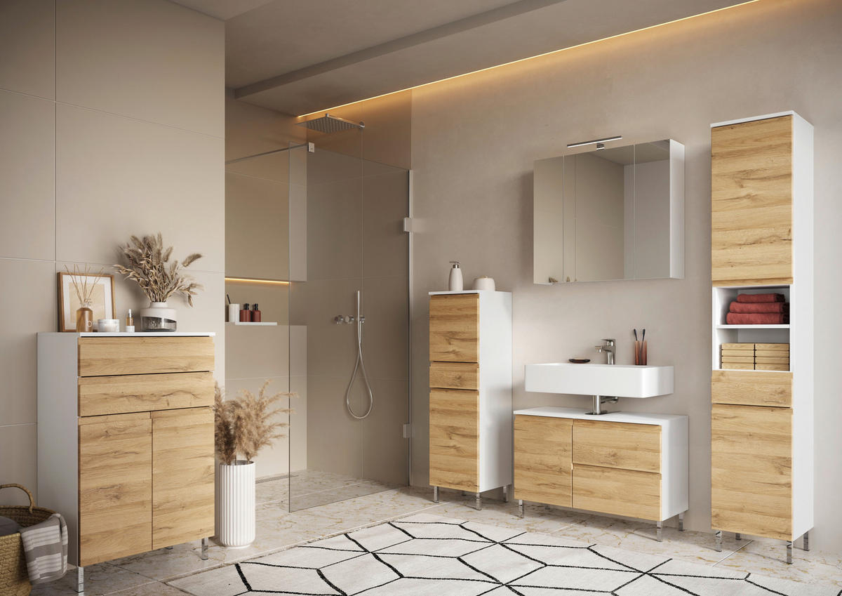 HOCHSCHRANK 34/190/34 cm  - Chromfarben/Eichefarben, MODERN, Holzwerkstoff/Metall (34/190/34cm) - Germania