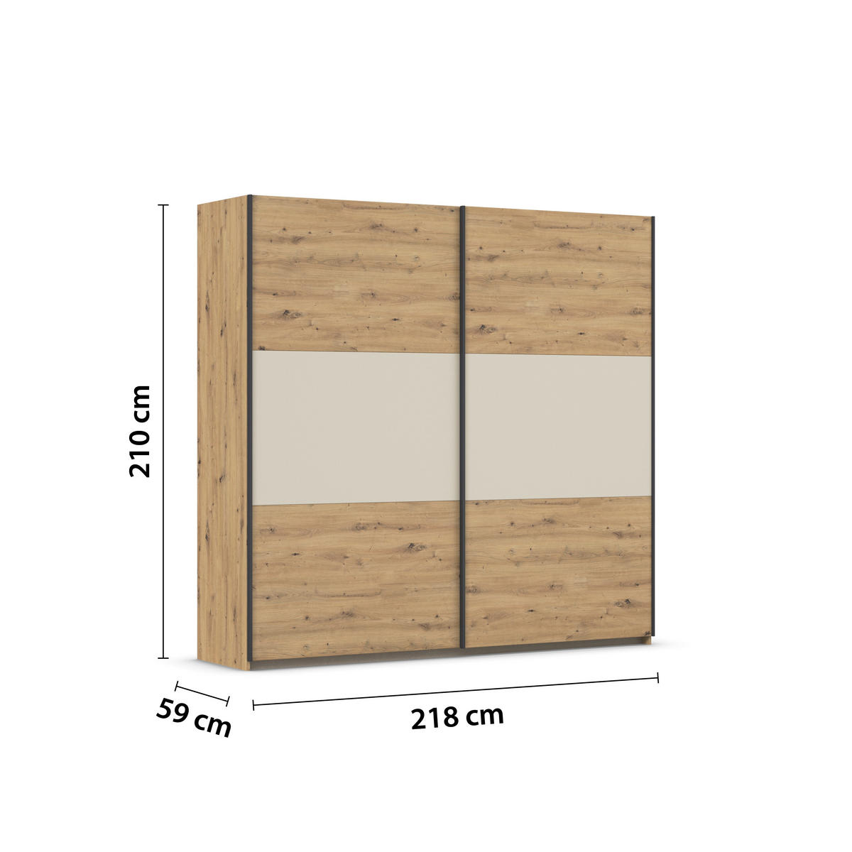 SCHWEBETÜRENSCHRANK in Alufarben, Champagner, Eiche Artisan  - Champagner/Alufarben, Modern, Holzwerkstoff/Metall (218/210/59cm) - Rauch Möbel