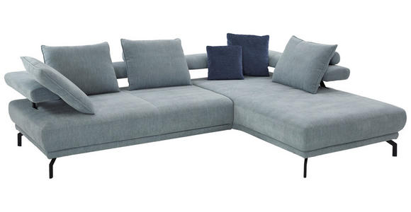 ECKSOFA Fino in Chenille Hellblau  305/224 cm  - Schwarz/Hellblau, Design, Textil/Metall (305/224cm) - Dieter Knoll
