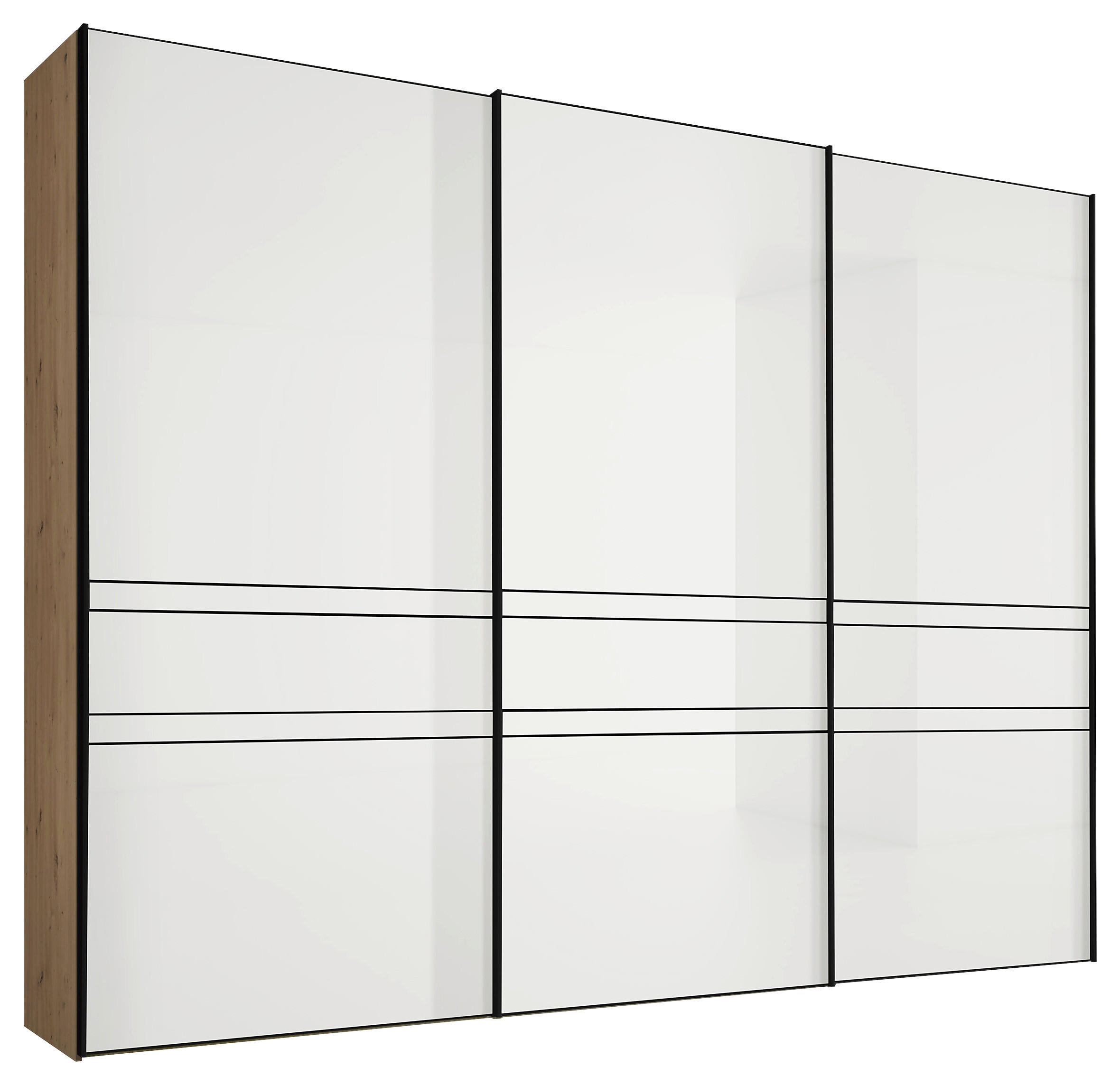 SCHWEBETÜRENSCHRANK 249/240/68 cm 3-türig Weiß, Eiche Artisan  - Graphitfarben/Weiß, Design, Glas/Holzwerkstoff (249/240/68cm) - Moderano