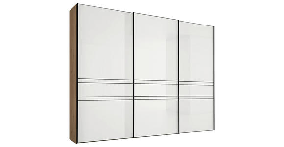 SCHWEBETÜRENSCHRANK 280/222/68 cm 3-türig Weiß, Eiche Artisan  - Graphitfarben/Eiche Artisan, Design, Glas/Holzwerkstoff (280/222/68cm) - Moderano