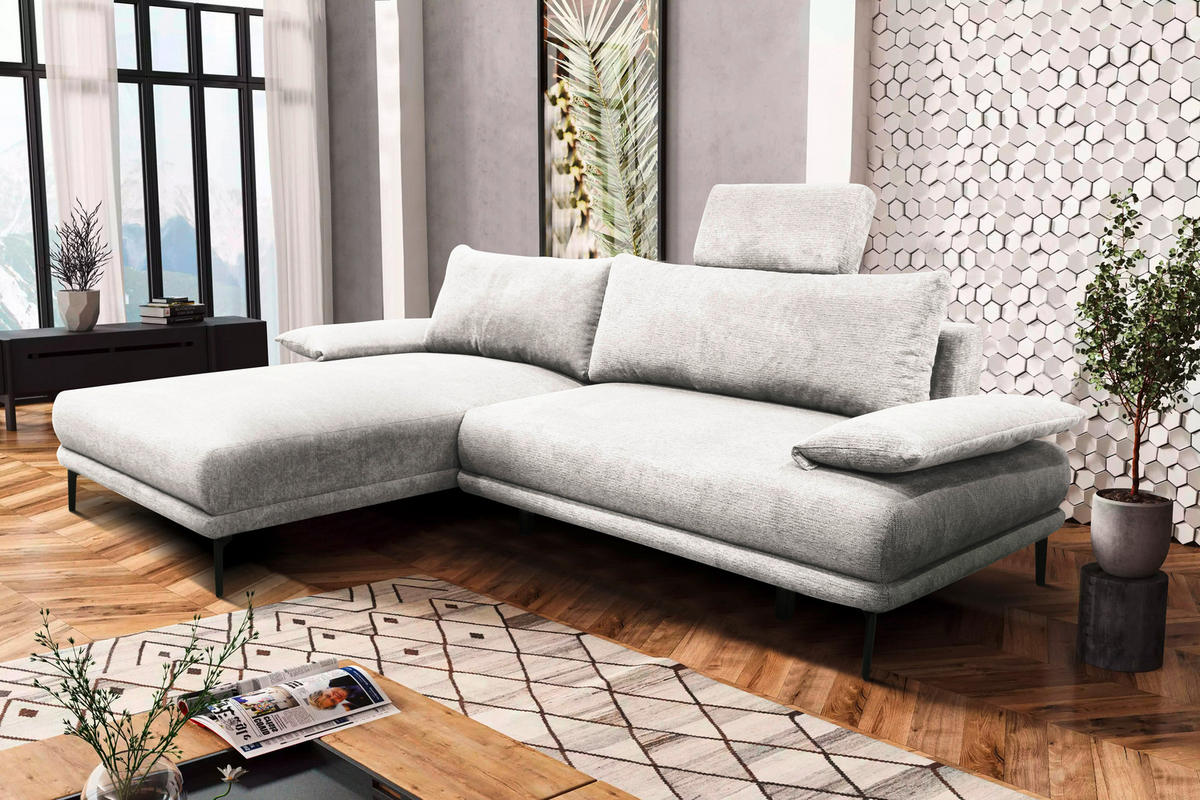 ECKSOFA in Webstoff Weiß  192/260 cm  - Schwarz/Weiß, Design, Textil/Metall (192/260cm) - MID.YOU