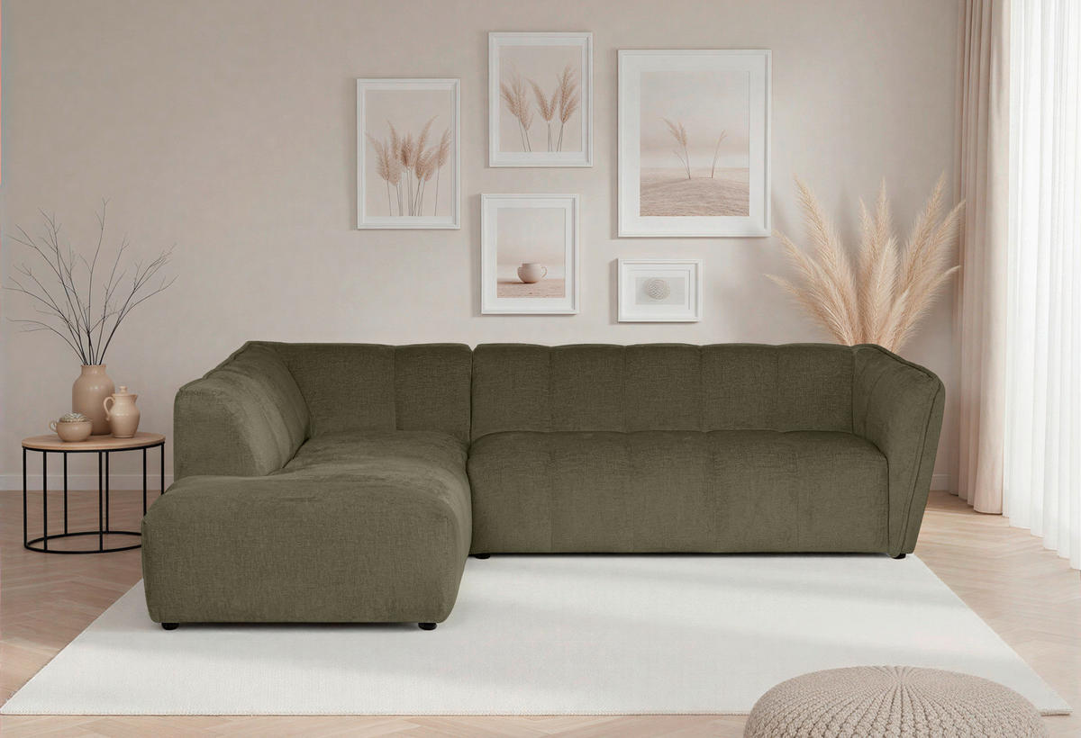 ECKSOFA  LIVOLI Grün Chenille  - Schwarz/Grün, Design, Textil (218/260cm) - MID.YOU