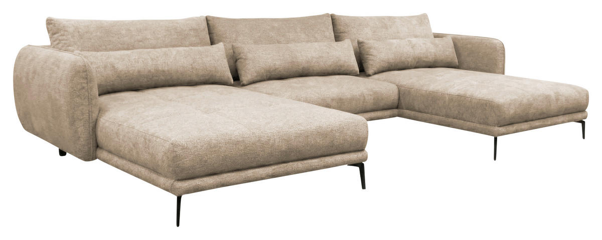 WOHNLANDSCHAFT LAGACY U Beige Flachgewebe  - Beige/Schwarz, Design, Textil/Metall (193/368/193cm) - MID.YOU