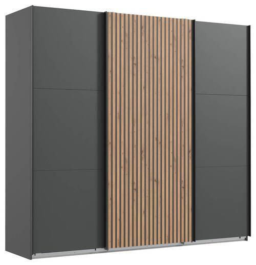 SCHWEBETÜRENSCHRANK in Graphitfarben, Eichefarben  - Eichefarben/Graphitfarben, Modern, Holzwerkstoff (250/216/65cm) - MID.YOU