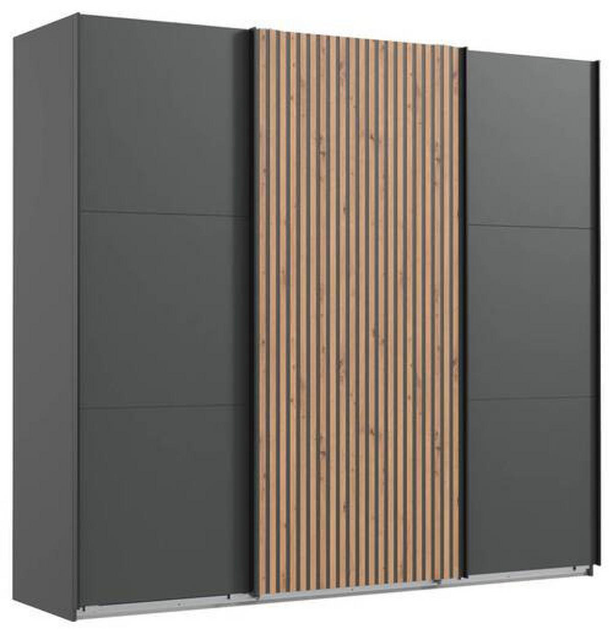 SCHWEBETÜRENSCHRANK in Graphitfarben, Eichefarben  - Eichefarben/Graphitfarben, Modern, Holzwerkstoff (250/216/65cm) - MID.YOU