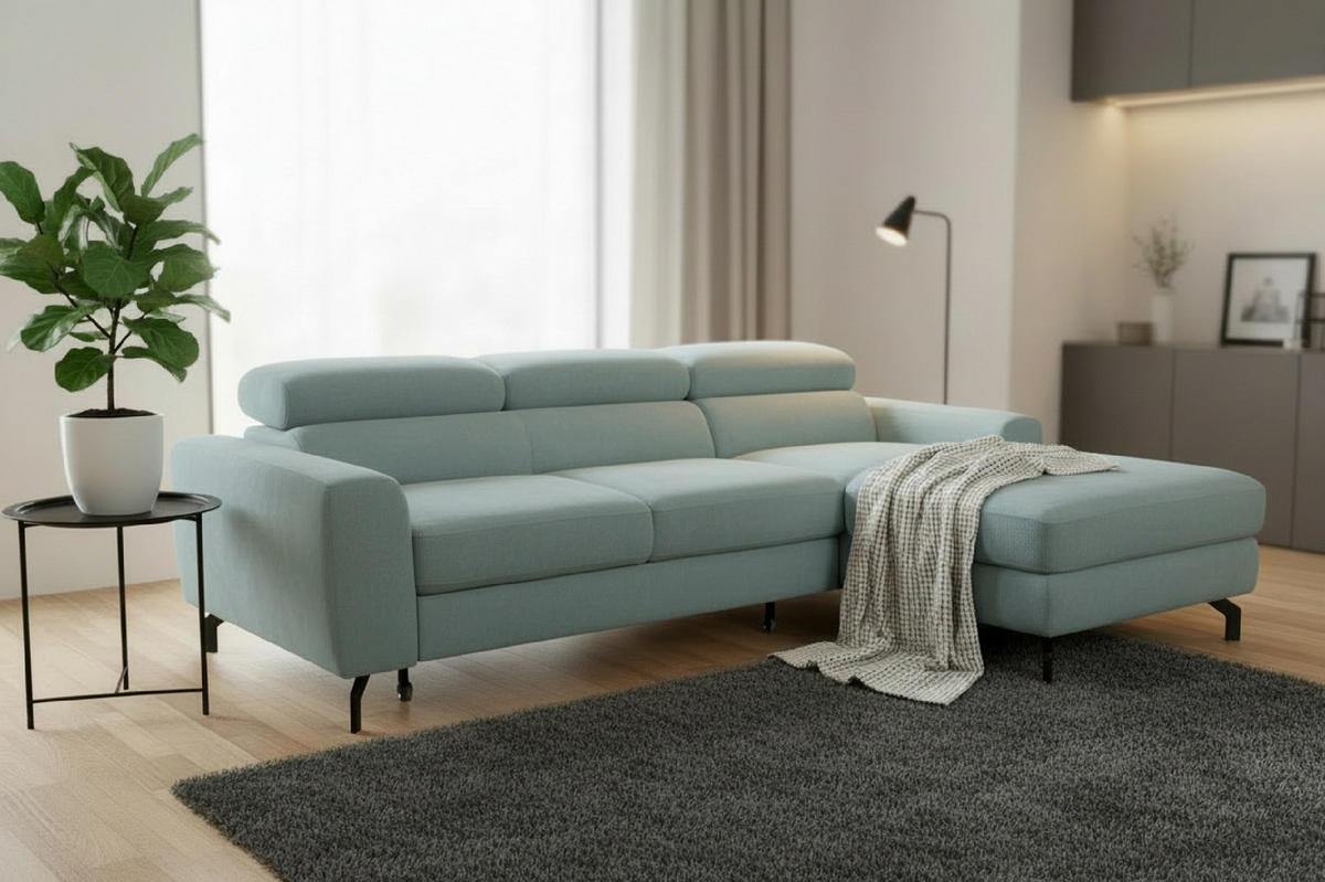 ECKSOFA LARGO in Chenille Blau  226/177 cm  - Blau/Schwarz, Design, Textil/Metall (226/177cm) - Livetastic