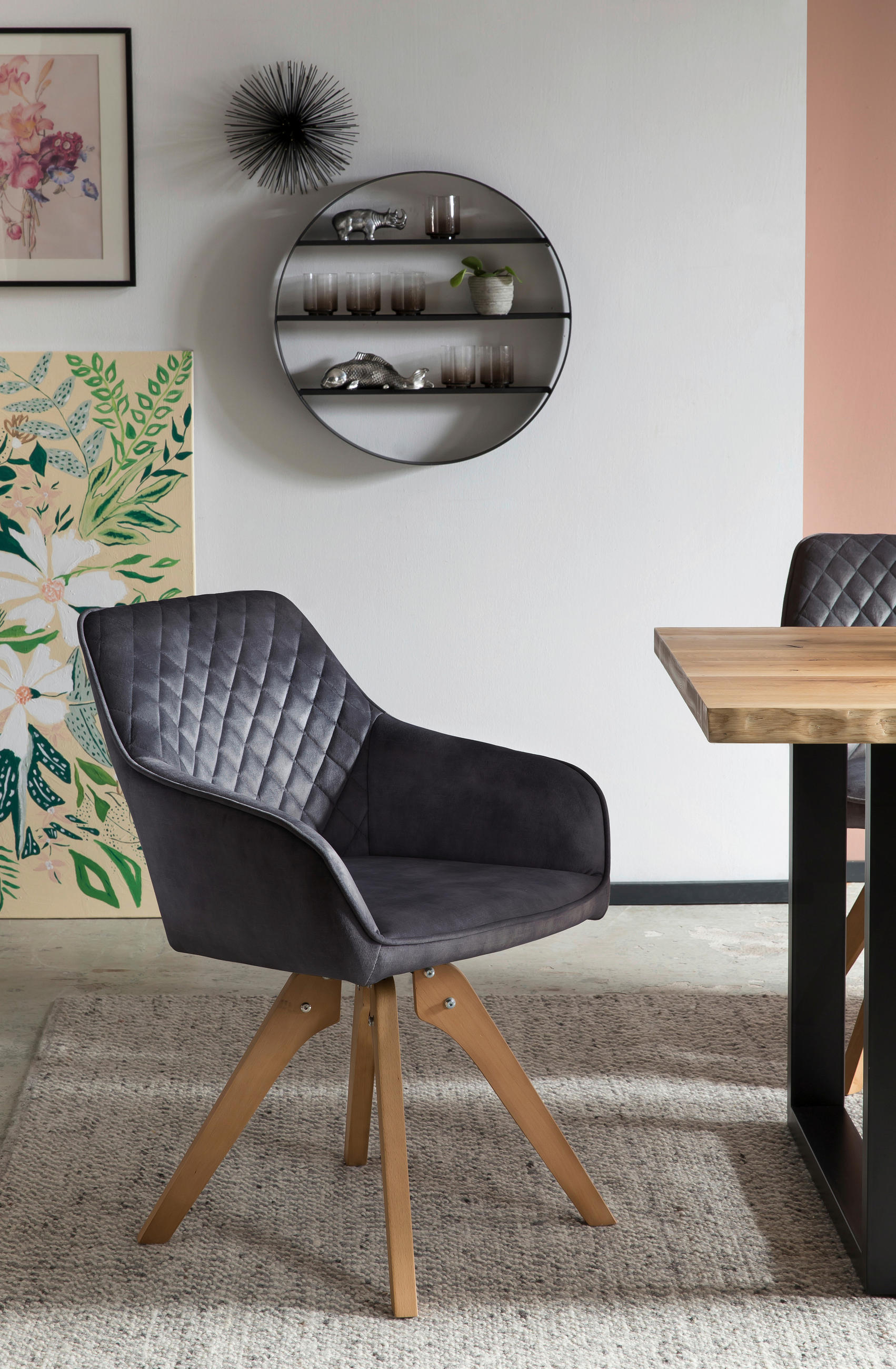 ARMLEHNSTUHL  in Samt  - Eichefarben/Schwarz, MODERN, Holz/Textil (59/85/61cm) - Livetastic