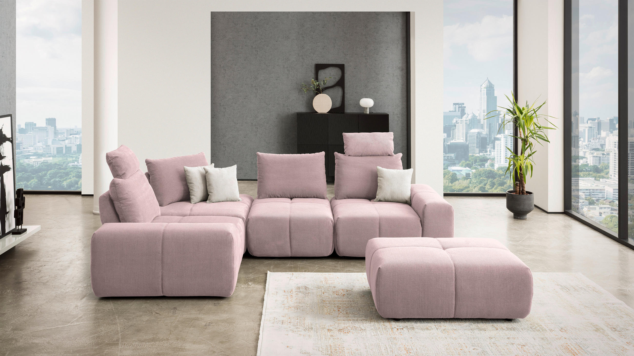 ECKSOFA in Velours Altrosa  - Schwarz/Altrosa, Design, Kunststoff/Textil (236/326cm) - Xora