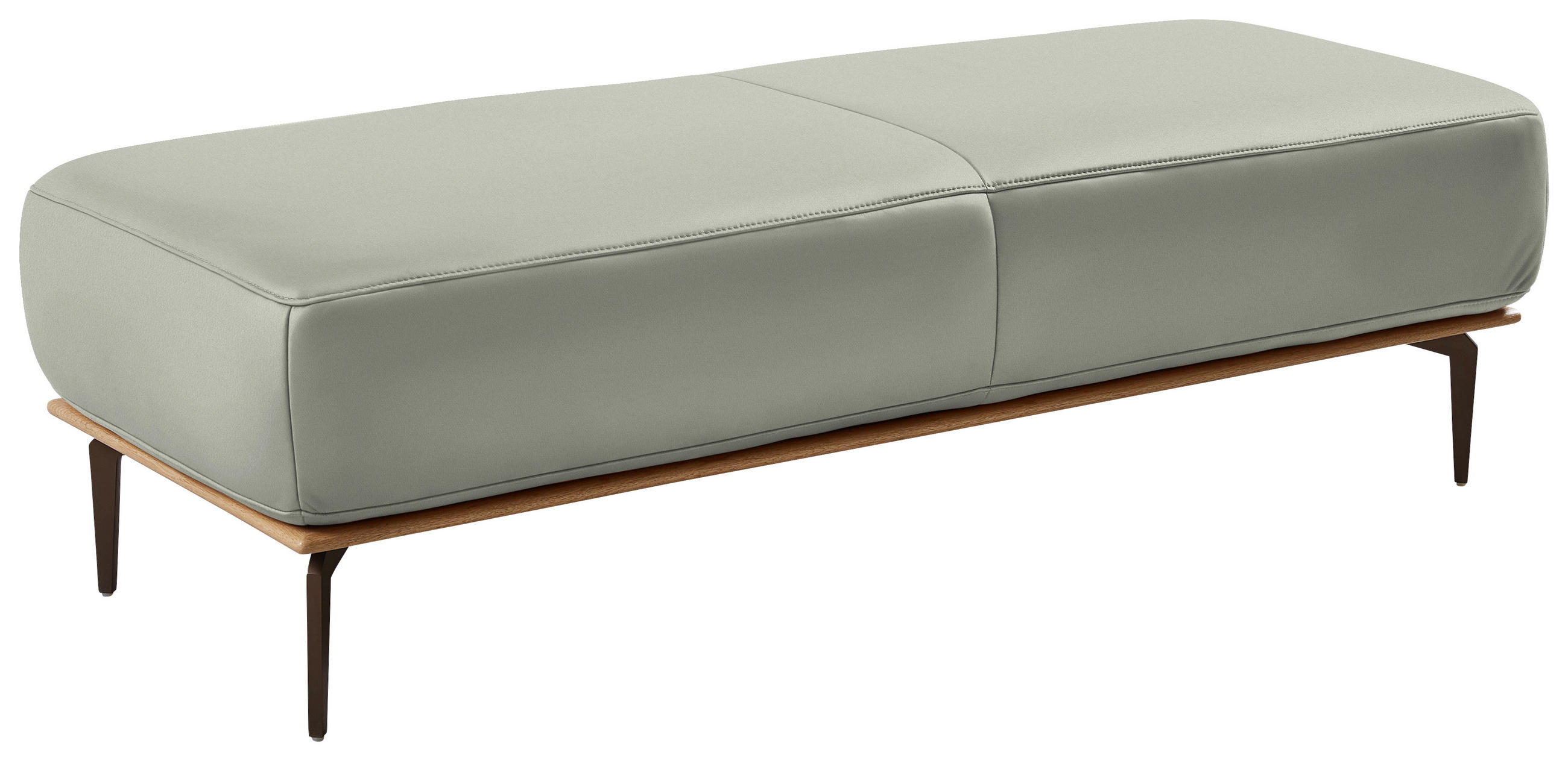 HOCKER in Holz, Leder Hellgrau  - Hellgrau/Bronzefarben, Design, Leder/Holz (151/44/61cm) - Valnatura