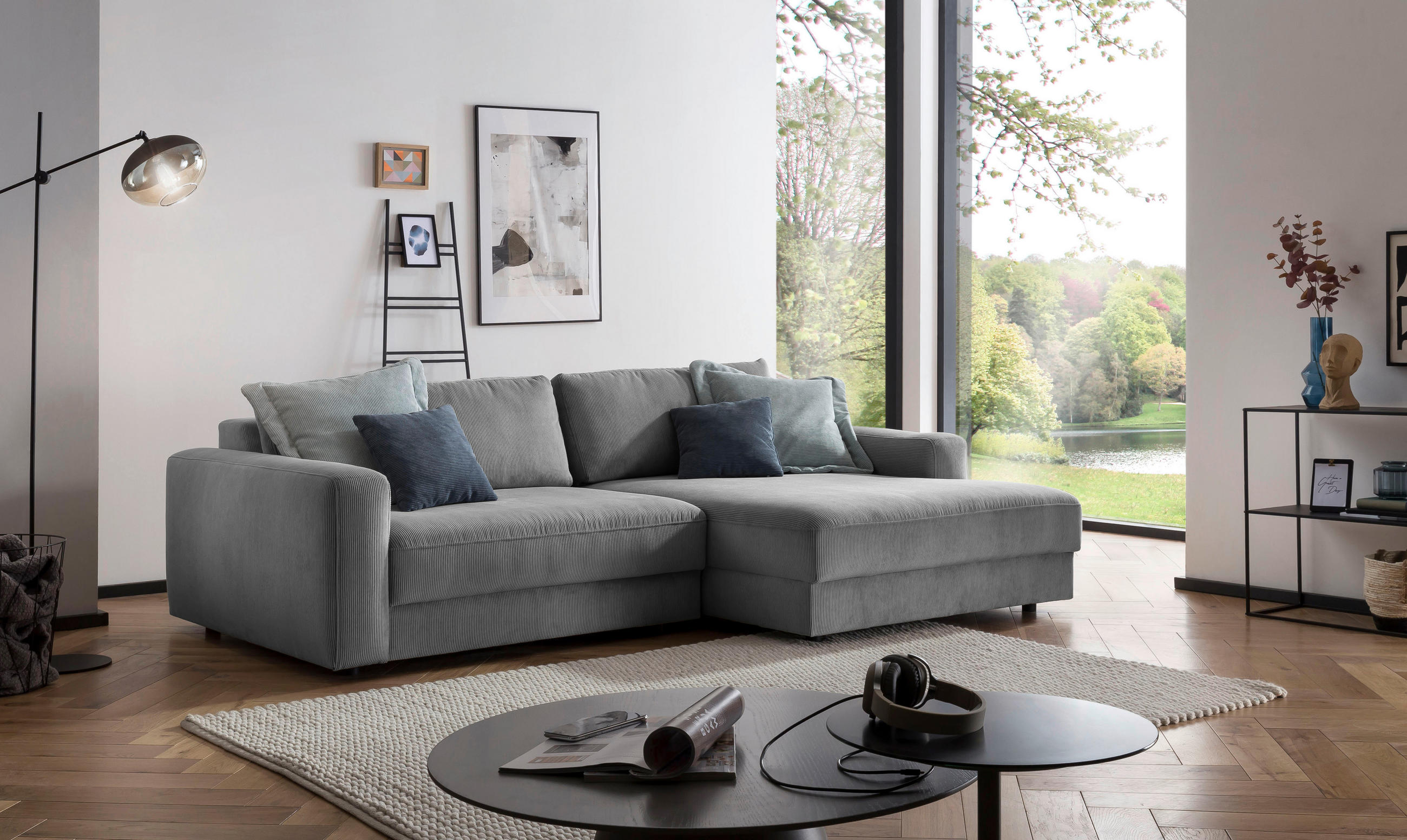 ECKSOFA BOURBON Dunkelgrau Cord  - Dunkelgrau/Schwarz, MODERN, Textil (250/176cm) - Trendmanufaktur
