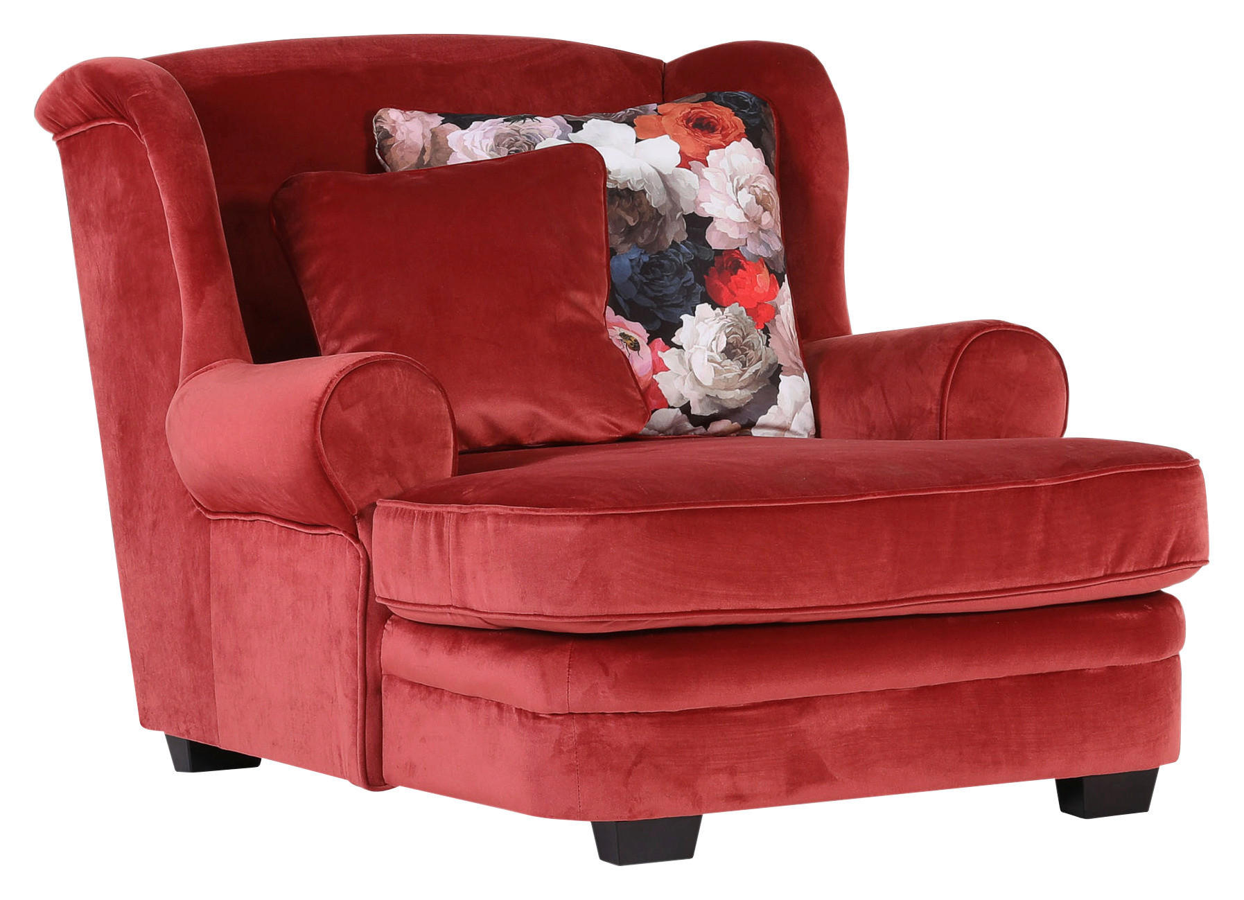 KŘESLO UŠÁK, textil, červená - tmavě hnědá/vícebarevná, Trend, dřevo/textil (121/100/140cm) - Ambia Home
