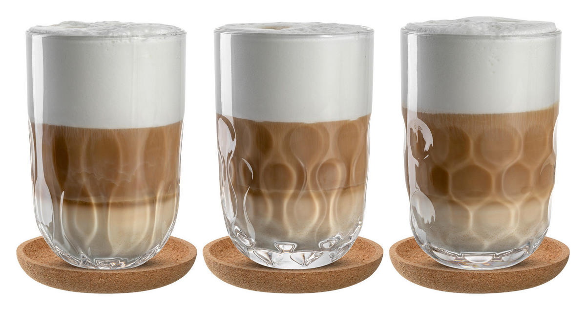 KOZAREC ZA LATTE MACCHIATO  GOCCE 390 ml   - rjava/prozorno, Konvencionalno, steklo/les - Leonardo