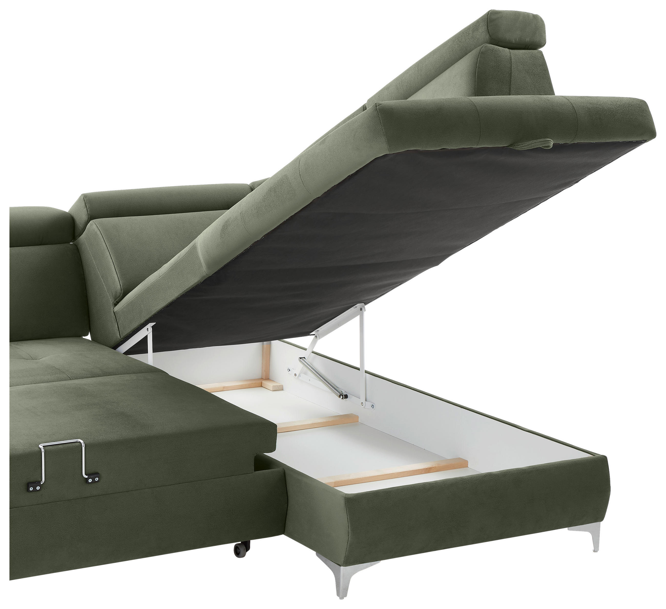 Thumbnail - Carryhome Ecksofa, Olivgrün, Textil, 5-Sitzer, Ottomane rechts, L-Form, 271x206 cm, Stoffauswahl, Liegefunktion, seitenv...