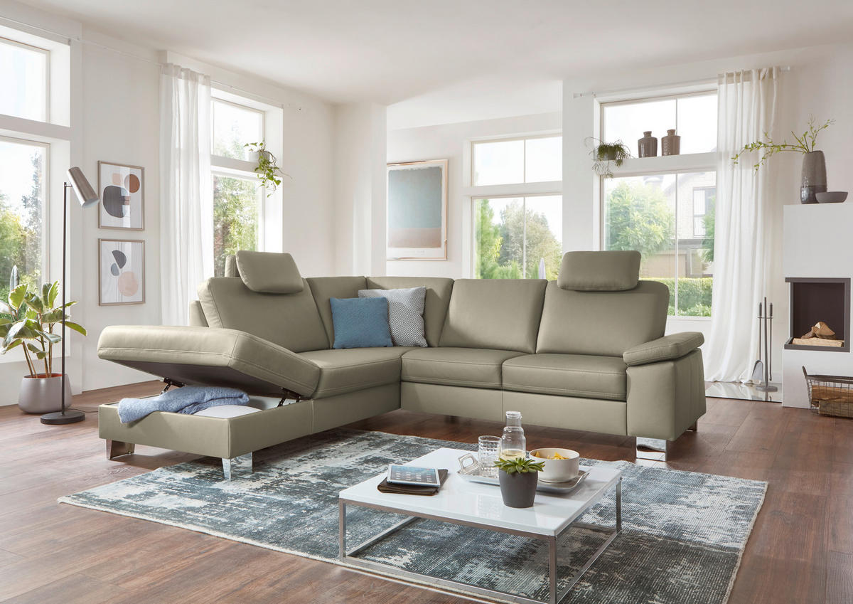 ECKSOFA  in Echtleder Perlmutt  235/248 cm  - Beige/Perlmutt, Design, Leder/Metall (235/248cm) - Beldomo Premium