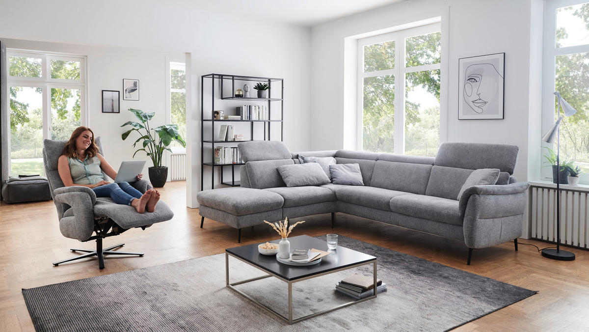 ECKSOFA in Struktur Grau  - Schwarz/Grau, Modern, Textil/Metall (235/275cm) - Cantus