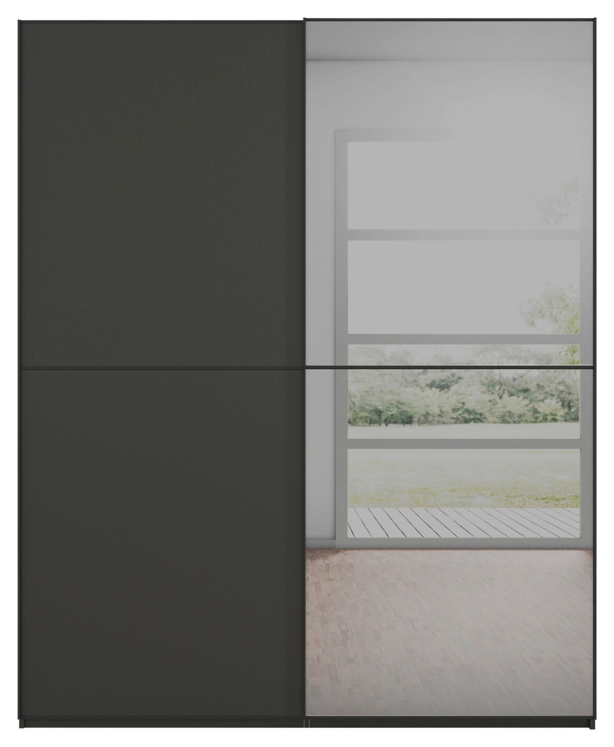 SCHWEBETÜRENSCHRANK in Graphitfarben, Schwarz  - Schwarz/Graphitfarben, Konventionell, Glas/Holzwerkstoff (181/223/68cm) - Novel