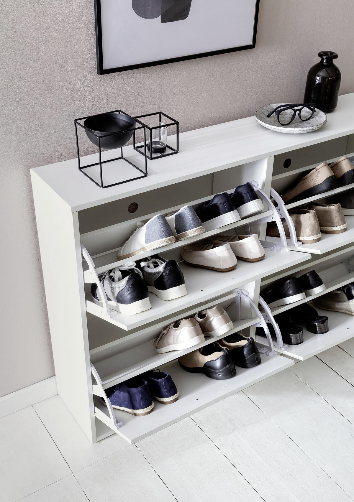 SCHUHKIPPER  in  - Silberfarben/Weiß, KONVENTIONELL, Holzwerkstoff/Metall (120/81/24cm) - MID.YOU