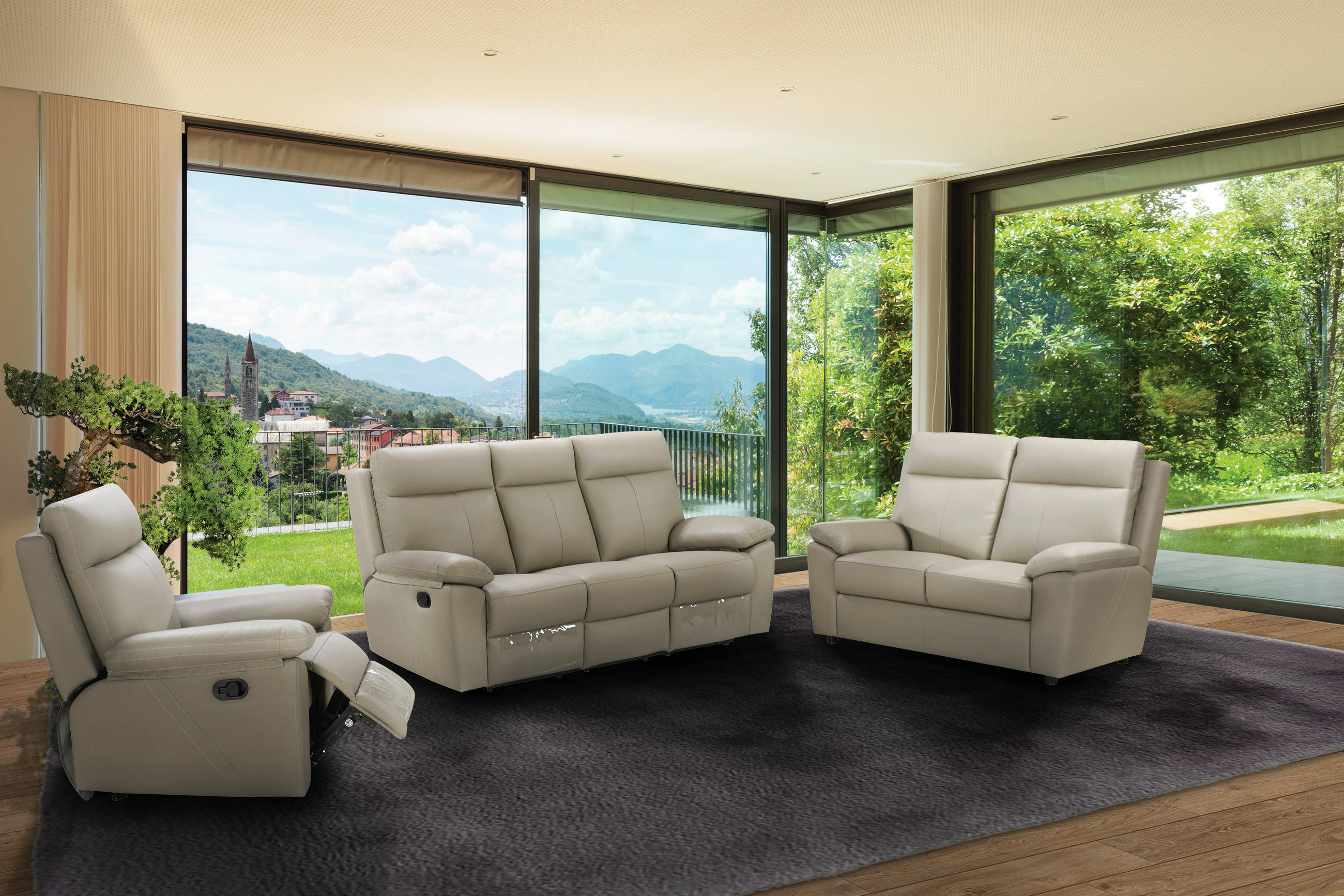 Set 2 canapele in lemn, textil, piele gri deschis - gri deschis/negru, Konventionell, plastic/lemn (199/146/103/92cm) - Cantus