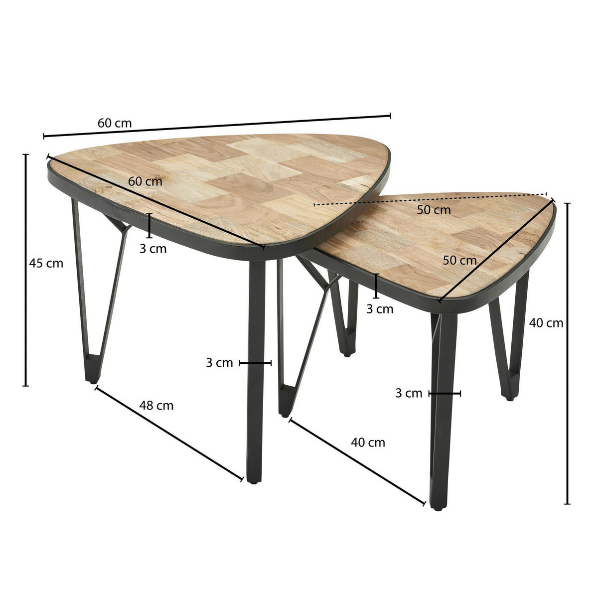 COUCHTISCHSET in Holz 60/60/45 cm  - Schwarz/Braun, Modern, Holz/Metall (60/60/45cm) - MID.YOU
