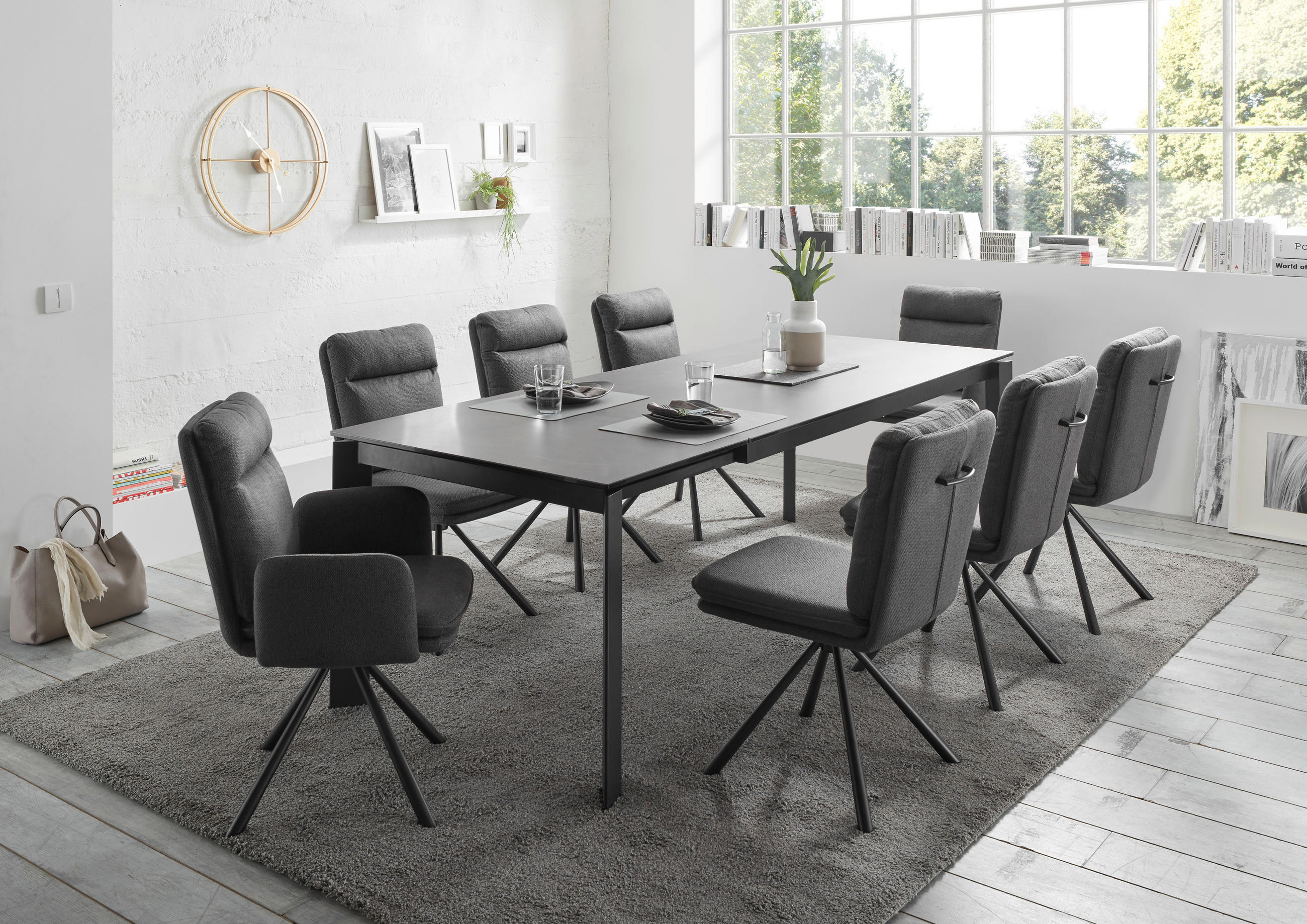 ESSTISCH in Metall, Glas, Keramik 180-240/95/76 cm  - Anthrazit, KONVENTIONELL, Glas/Keramik (180-240/95/76cm) - Livetastic