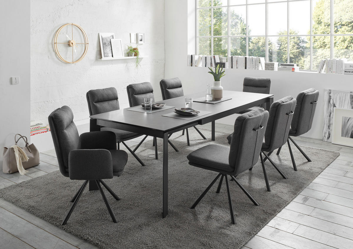 ESSTISCH in Metall, Glas, Keramik 180-240/95/76 cm  - Anthrazit, Konventionell, Glas/Keramik (180-240/95/76cm) - Livetastic