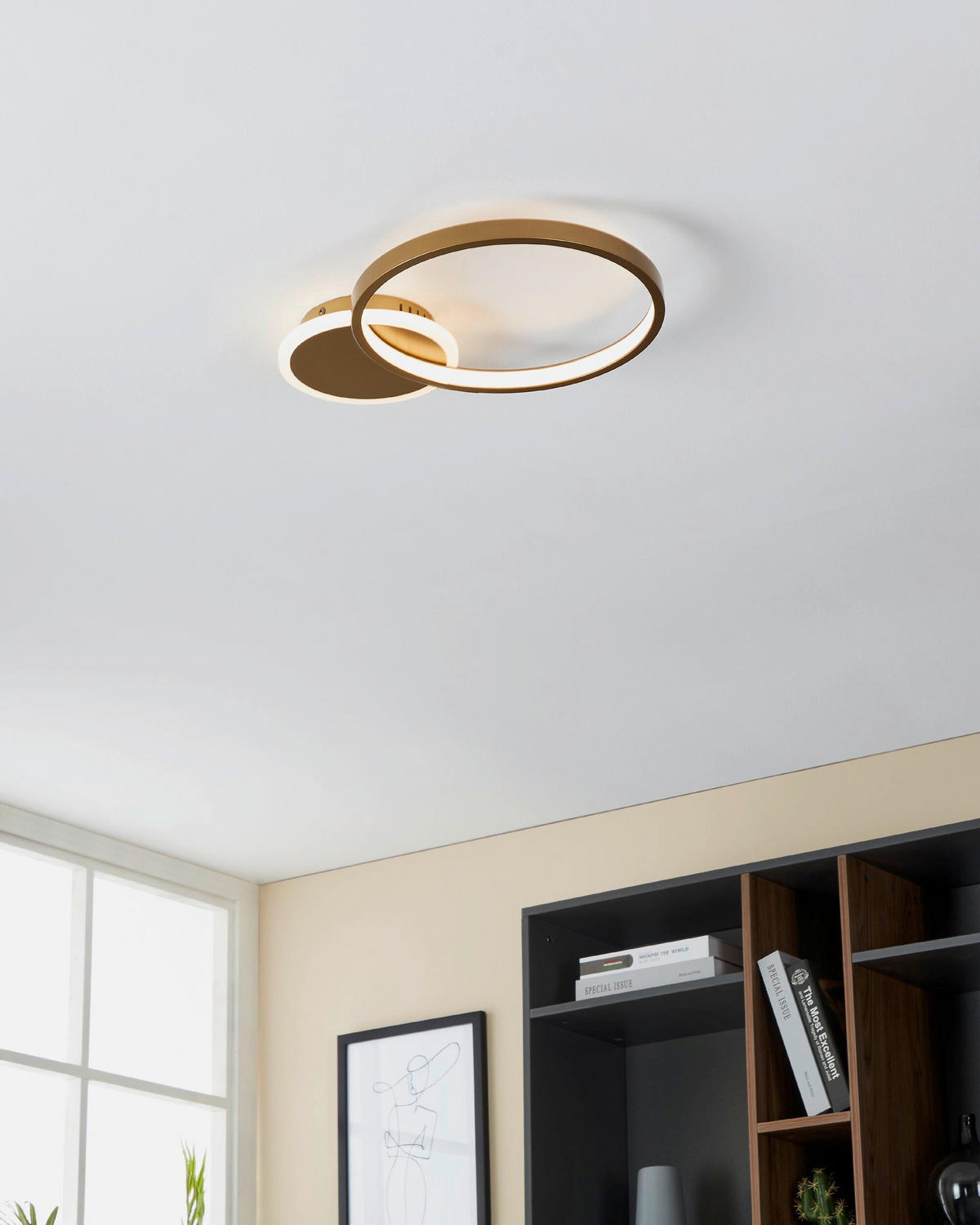 PLAFONIERĂ CU LED - alb/auriu, Basics, metal (40,5/29/5,5cm)