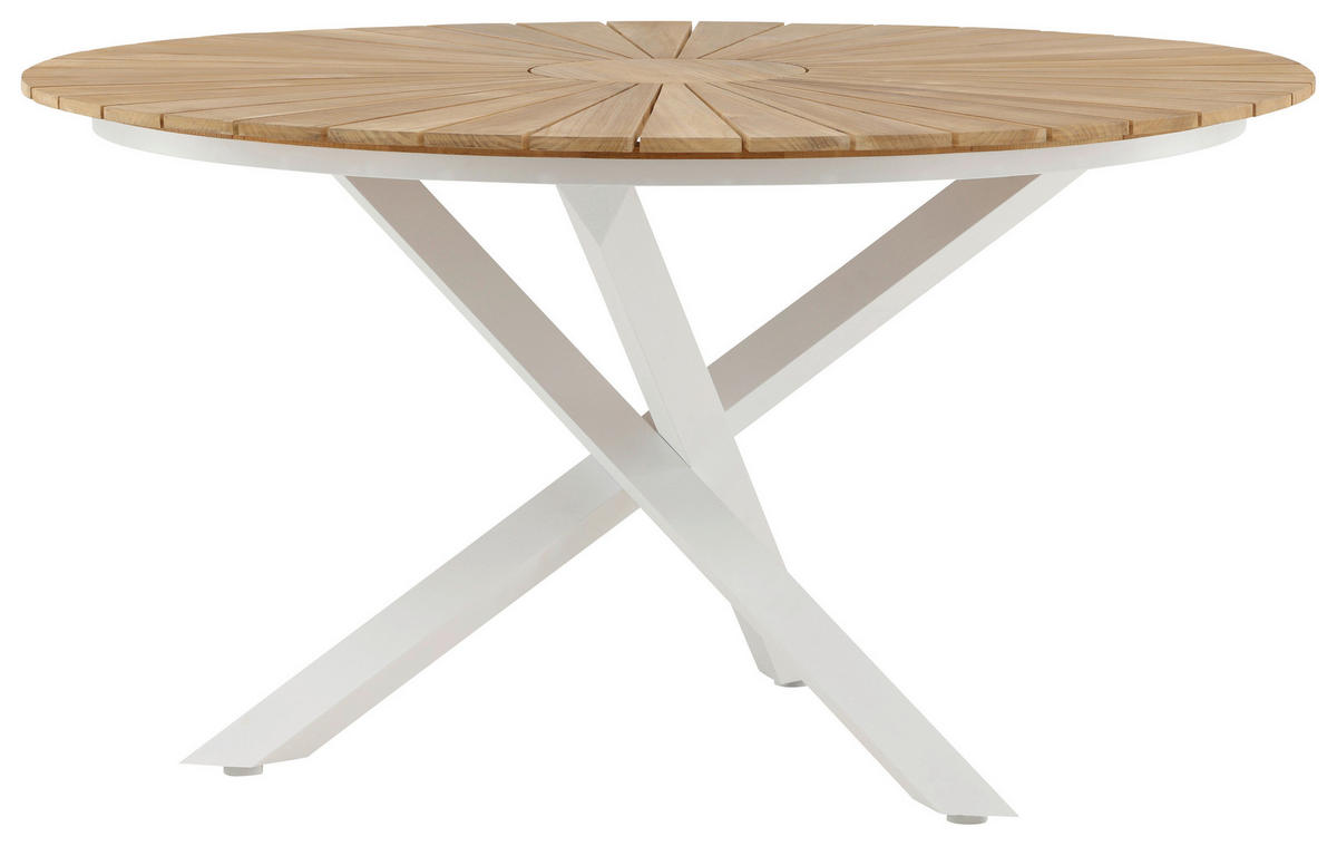 GARTENTISCH 140/140/75 cm Holz, Metall rund  - Weiß/Teakfarben, KONVENTIONELL, Holz/Metall (140/140/75cm) - Gardenson
