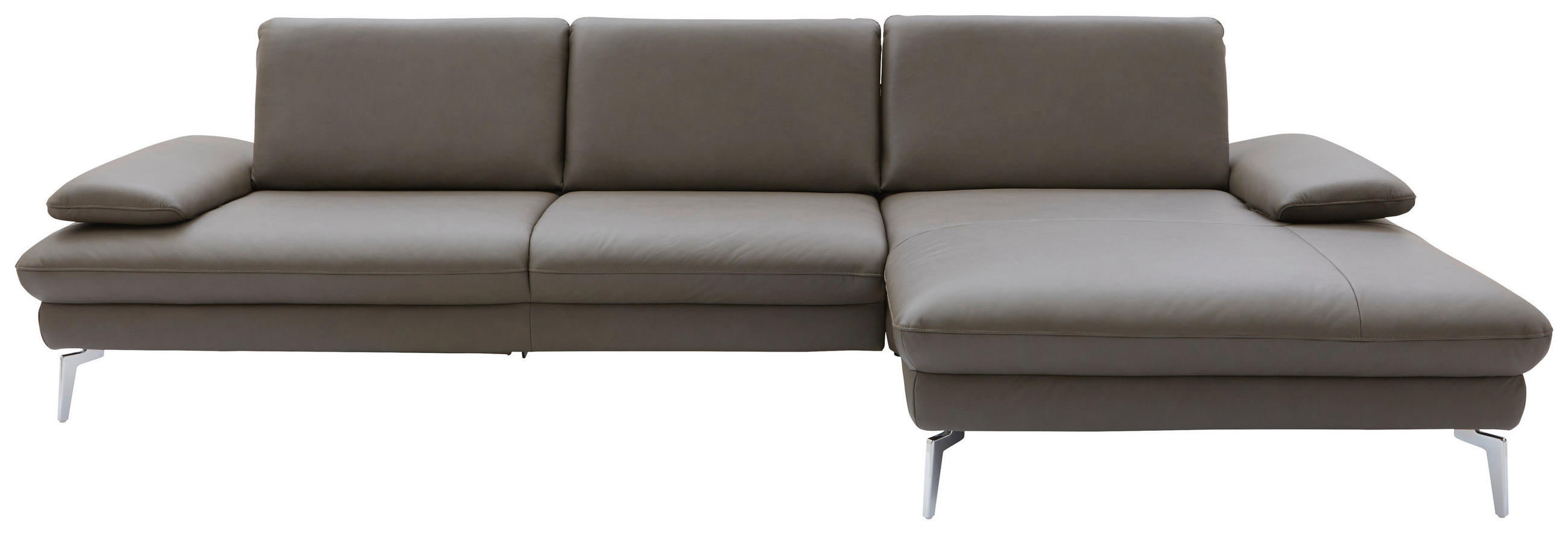ECKSOFA in Echtleder Graubraun  - Chromfarben/Graubraun, Design, Leder/Metall (325/157cm) - Dieter Knoll