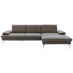 ECKSOFA Dieter Knoll in Echtleder Graubraun  325/157 cm  - Chromfarben/Graubraun, Design, Leder/Metall (325/157cm) - Dieter Knoll