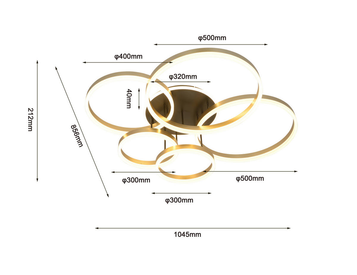 LED-DECKENLEUCHTE 104,50/85,50/21 cm   - Goldfarben/Schwarz, Design, Kunststoff/Metall (104,50/85,50/21cm)