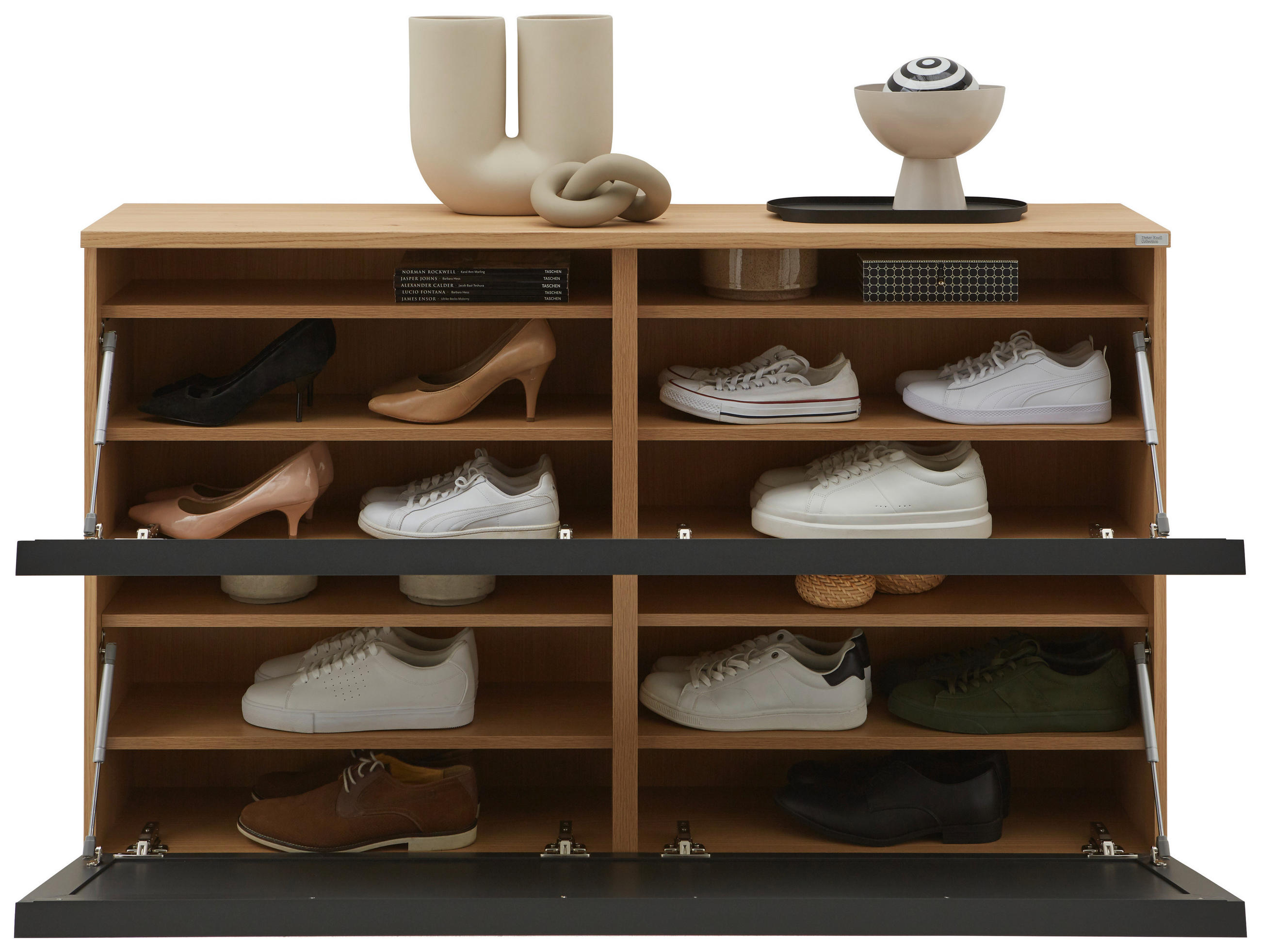 Thumbnail - Dieter Knoll Schuhkipper, Anthrazit, Eiche, Sahara, Holzwerkstoff, Balkeneiche, furniert, 8 Fächer, 140x83x31 cm, Made i...