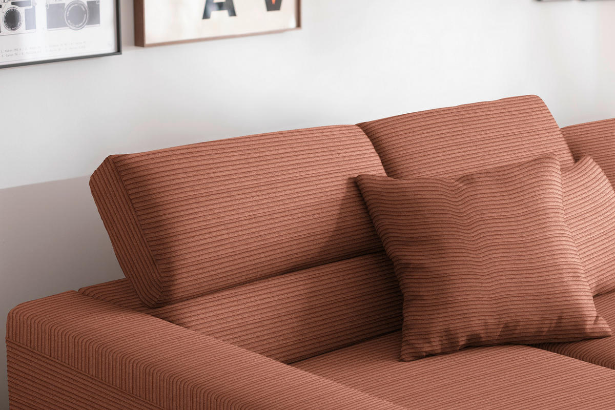 ECKSOFA Cord Rostfarben  - Rostfarben/Schwarz, Design, Textil/Metall (215-217/293cm) - Schöner Wohnen