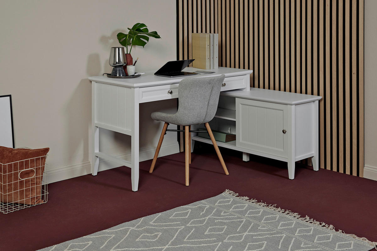 ECKSCHREIBTISCH 145/120/77 cm  in Weiss  - Weiss/Silberfarben, Modern, Holzwerkstoff/Metall (145/120/77cm) - MID.YOU