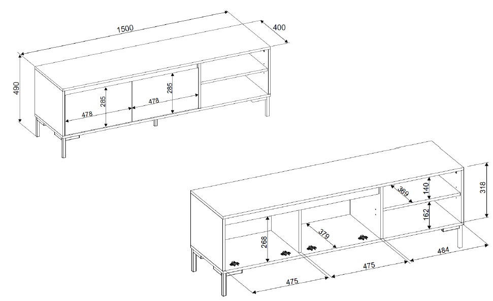 TV-ELEMENT  - Anthrazit/Eiche Artisan, Design, Holzwerkstoff/Metall (150/49/40cm) - MID.YOU
