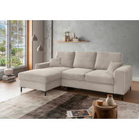 ECKSCHLAFSOFA  mit Rücken echt Cord Beige  - Beige/Schwarz, KONVENTIONELL, Textil/Metall (143/237cm) - Livetastic