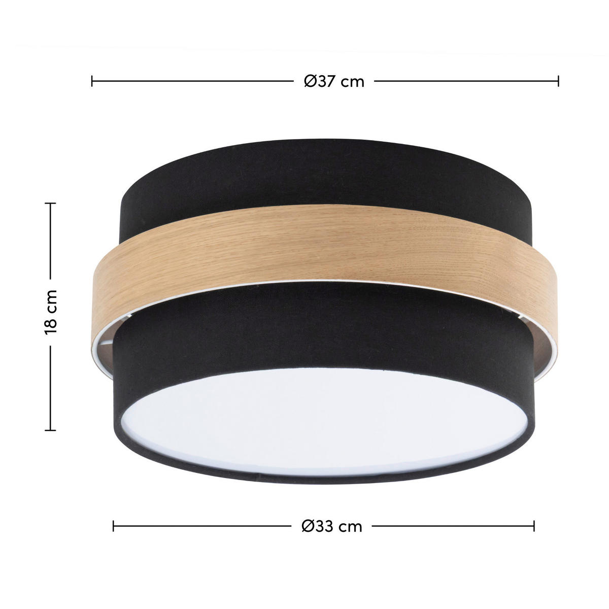 DECKENLEUCHTE 37/18 cm   - Schwarz, MODERN, Holz/Kunststoff (37/18cm) - Novel
