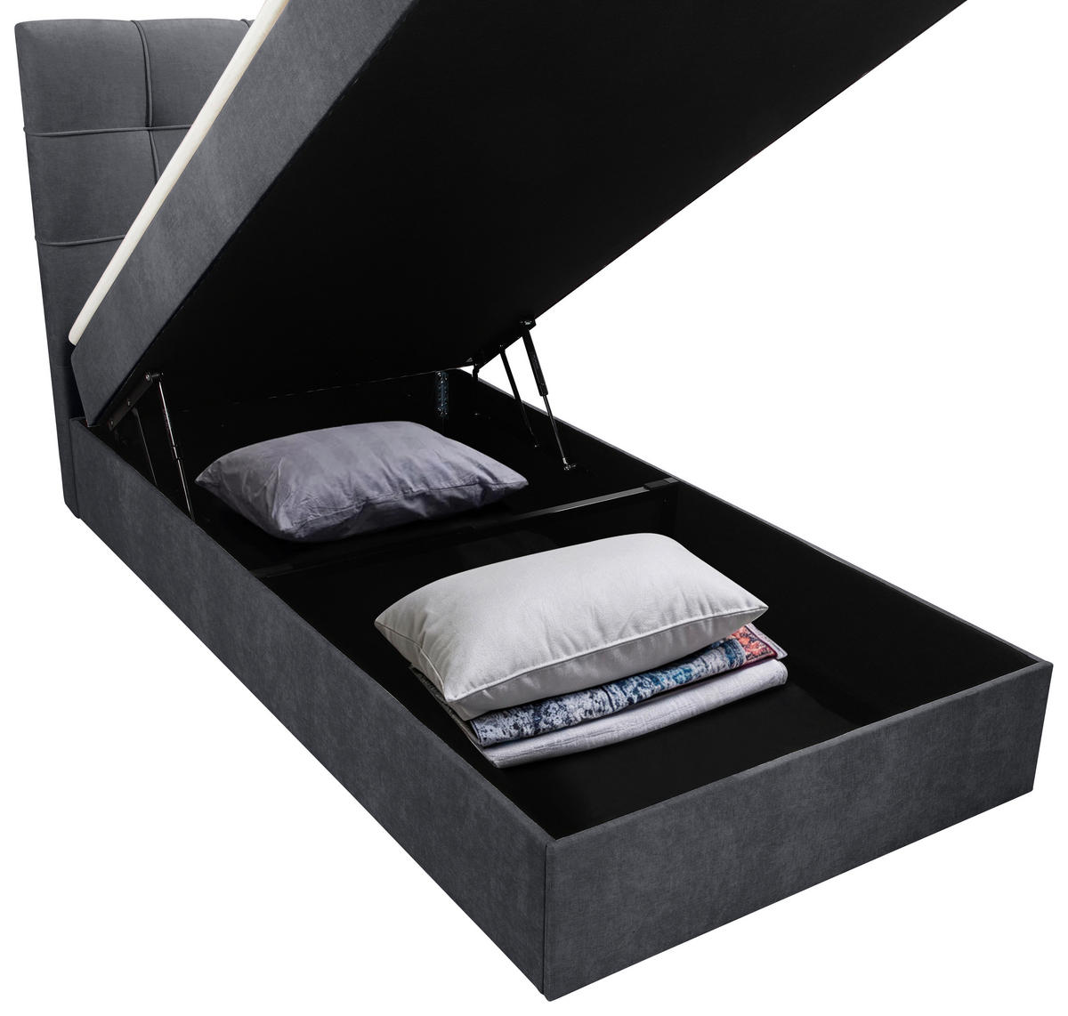 BOXBETT 100/200 cm,  in Anthrazit, Matratze, gepolstertes Kopfteil, Bettkasten, Topper, H3 = fest  - Anthrazit/Schwarz, Basics, Kunststoff/Textil (100/200cm) - Chameo