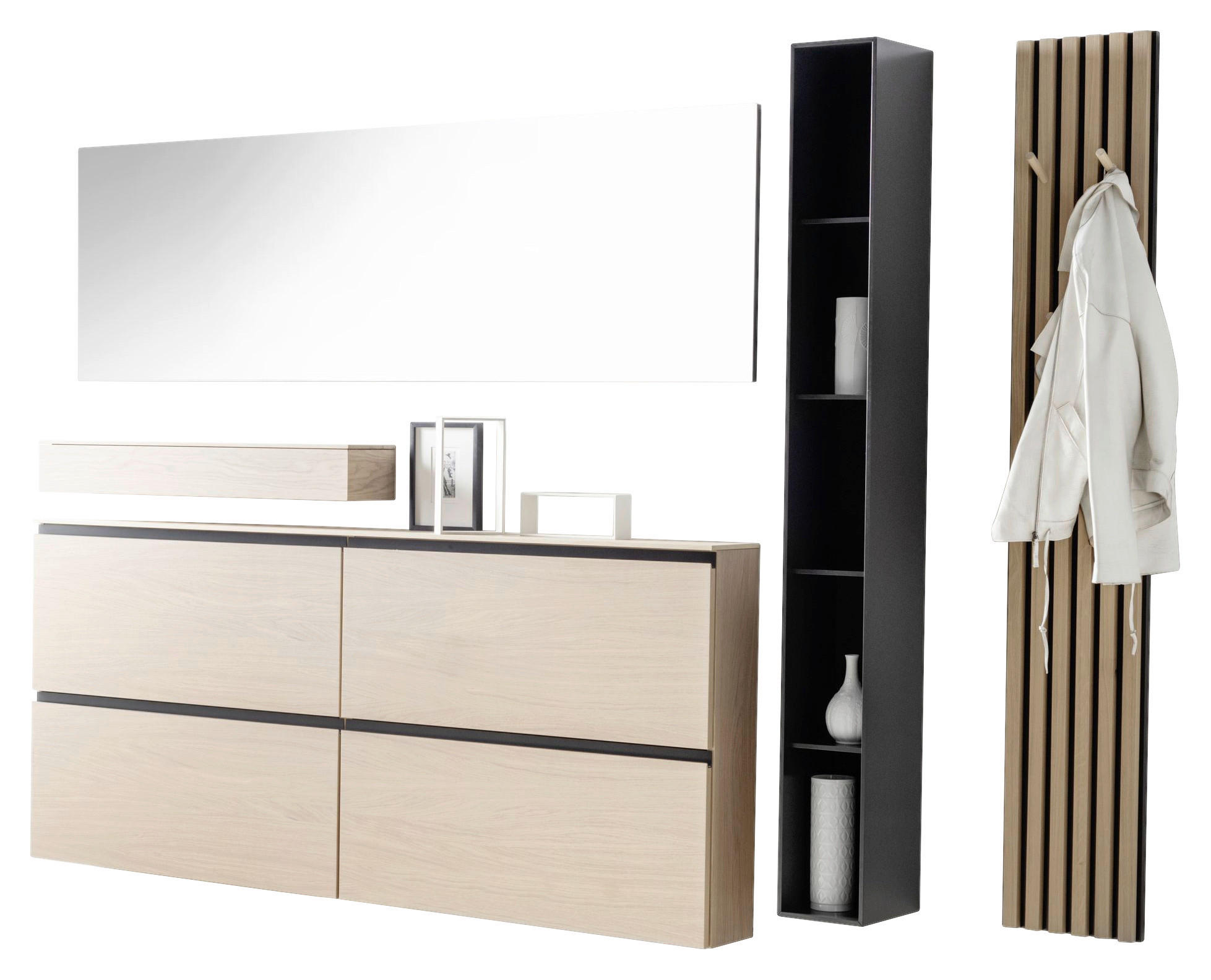 GARDEROBE 5-teilig  in 305/205/24,7 cm  - Eichefarben/Schwarz, Design, Holz/Holzwerkstoff (305/205/24,7cm) - Sudbrock