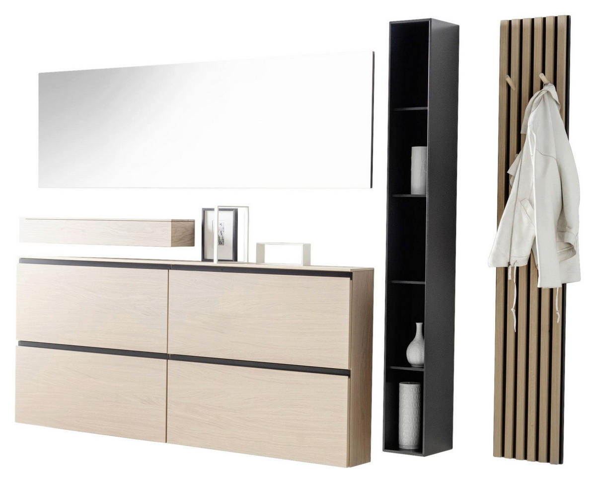 GARDEROBE 5-teilig  in 305/205/24,7 cm  - Eichefarben/Schwarz, Design, Holz/Holzwerkstoff (305/205/24,7cm) - Sudbrock